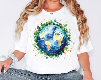 Earth Day Watercolor Floral Design: Planet PNG (Digital Download)