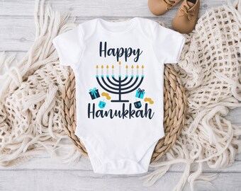 Happy Hanukkah, Hanukkah Shirt, Hanukkah Outfit, 1st Hanukkah Shirt, Menorah Outfit Baby Infant Bodysuit One piece Infant Shirt