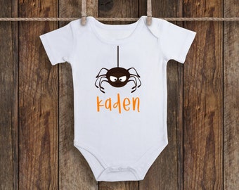 Personalized Name Halloween Fall Autumn SPIDER Baby Infant Bodysuit One piece Infant Shirt