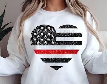 Thin Red Line Heart PNG: Firefighter Design (Digital Download)