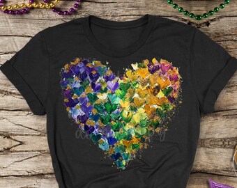 Mardi Gras Brush Stroke Heart PNG: Sublimation & DTF Transfer