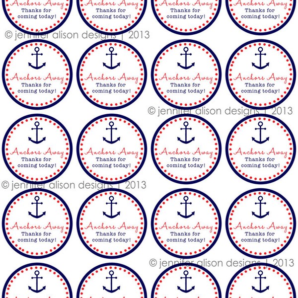 INSTANT DOWNLOAD / Nautical Anchors Away 2" printable Party Circles / Cupcake Topper / Stickers / Thank You Tag