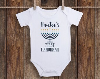 Personalized Name First Hanukkah, 1st Hanukkah Outfit, 1st Hanukkah Shirt, Menorah Outfit Baby Infant Bodysuit One piece Infant Shirt