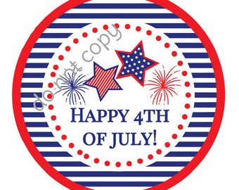 INSTANT DOWNLOAD Happy 4th of July! Red. White, and Blue Thank You Stickers, Tags, Labels Printed DIY Tags Printable File