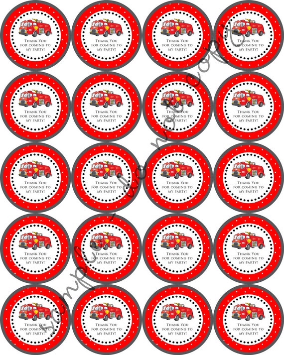 INSTANT DOWNLOAD / Red Fire Truck Party 2" printable Party Circles / Cupcake Topper / Stickers / Thank You Tags Il_570xn