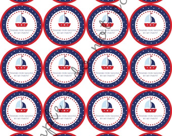 INSTANT DOWNLOAD / Sailboat Nautical Ocean 2" printable Party Circles / Cupcake Topper / Stickers / Thank You Tag
