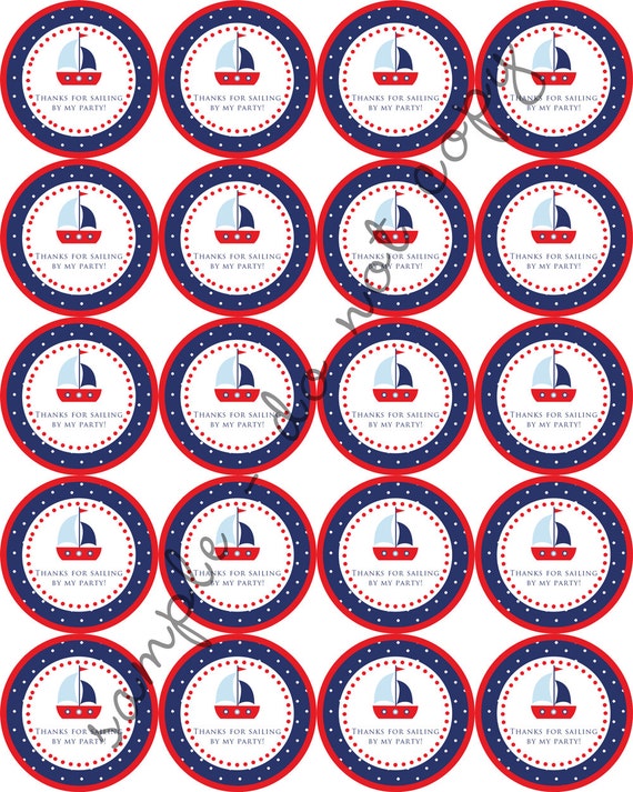INSTANT DOWNLOAD / Sailboat Nautical Ocean 2" printable Party Circles / Cupcake Topper / Stickers / Thank You Tag Il_570xn