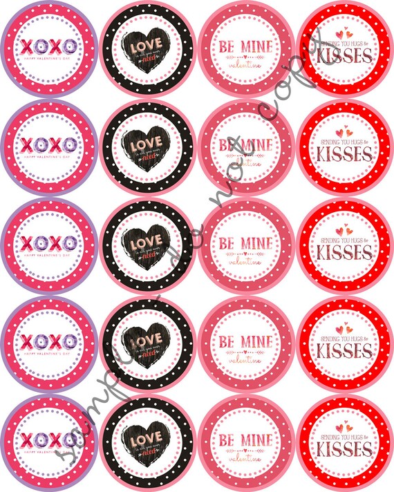 INSTANT DOWNLOAD / Valentine's Day Pink Heart 2" printable Party Circles Cupcake Topper / Stickers / Thank You Tag Il_570xn