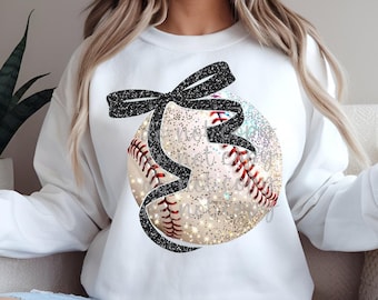 Glitter Baseball PNG: Coquette Bow, Digital Design (Instant Download)