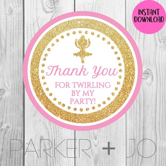 INSTANT DOWNLOAD / Gold Glitter Ballerina / Ballerina Party / Thank you Tags / Labels Printable File Il_570xn