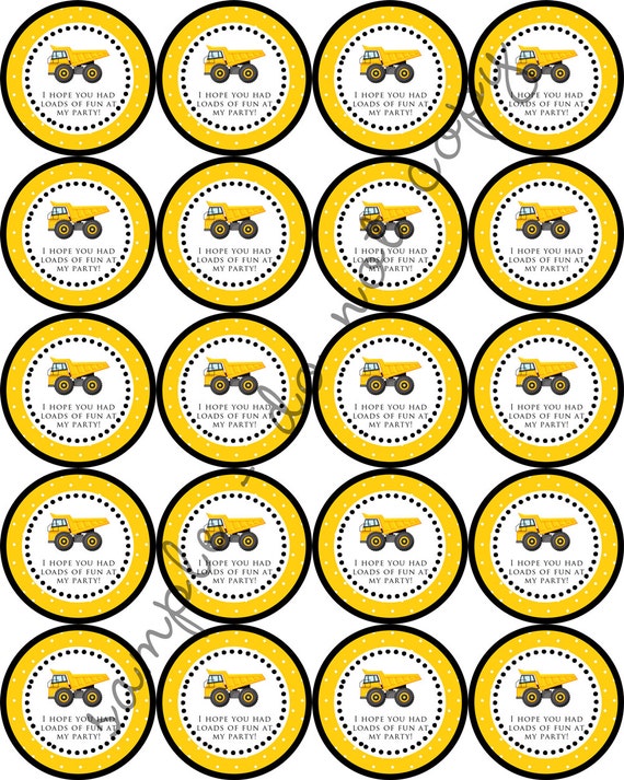 instant download construction truck party 2 printable party circles cupcake topper stickers thank you tag by jennifer alison designs catch my party