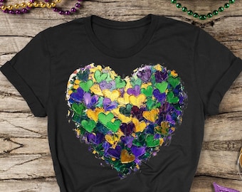 Mardi Gras Brush Stroke Heart PNG: Sublimation & DTF Transfers (Digital Download)