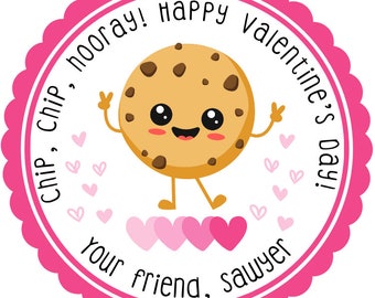 Custom Happy Valentine's day stickers, Personalized valentine's day stickers, Cookie valentines for School / Classroom valentines labels