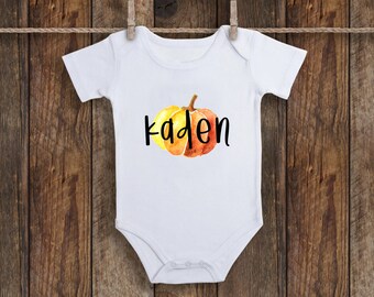 Personalized Name Halloween Fall Autumn Pumpkin Baby Infant Bodysuit One piece Infant Shirt