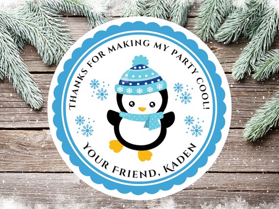 Personalized Penguin Winter Birthday Party Favor Stickers, Labels, Thank You Tags, Digital PDF File or Printed & Shipped Il_570xn
