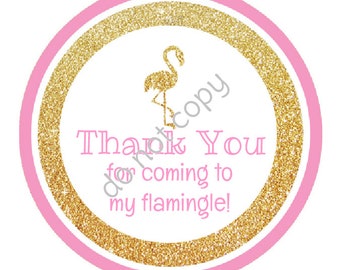 INSTANT DOWNLOAD Pink and Gold Flamingo Party Flamingle Thank You Stickers, Tags, Labels Printed DIY Teacher Gift Tags