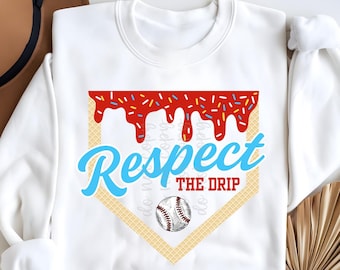 Baseball Ice Cream Drip PNG: Travel Ball Design (Digital File)
