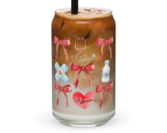 Nurse Coquette Red Bow Nurses Week Can-shaped glass iced coffee cup