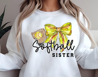 Softball Sister PNG: Coquette Bow Graphic (Digital Download)