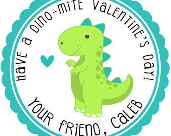 Custom Happy Valentine's day stickers, Personalized valentine's day stickers, Dinosaur valentines for School / Classroom valentines labels