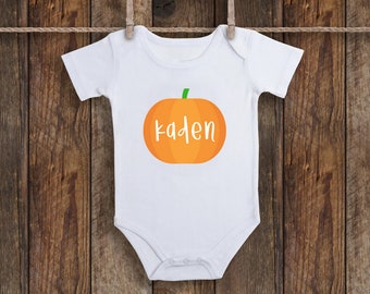 Personalized Name Halloween Fall Autumn pumpkin Baby Infant Bodysuit One piece Infant Shirt