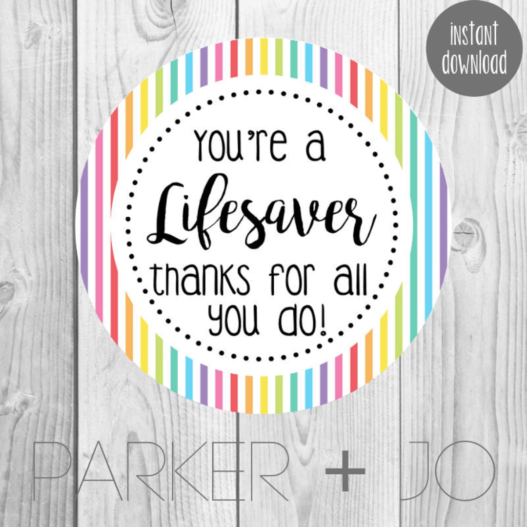 INSTANT DOWNLOAD You're a Lifesaver Thanks for All You Do / Gift Tags Nurses Teachers PTO