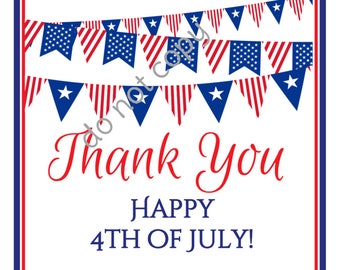 INSTANT DOWNLOAD Thank You Printable, Happy 4th of July! Thank You Printable, Tags, Labels Printed DIY 12 per page