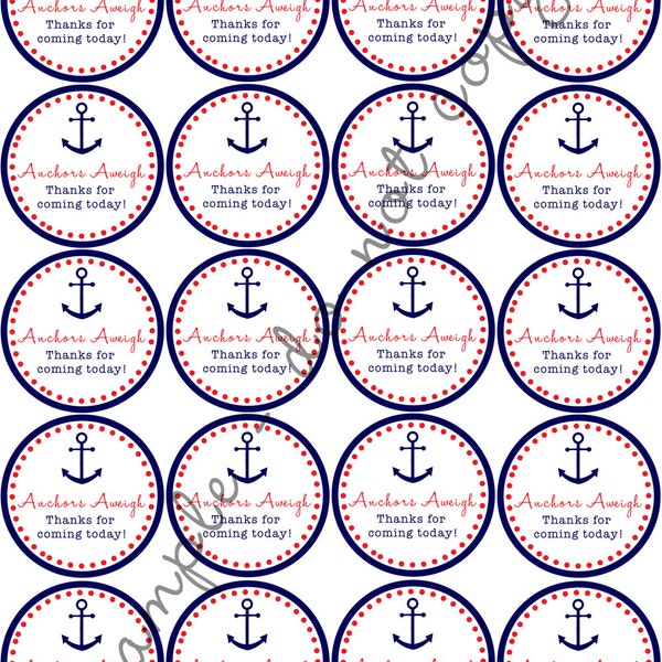 INSTANT DOWNLOAD / Nautical Anchors Aweigh 2" printable Party Circles / Cupcake Topper / Stickers / Thank You Tag