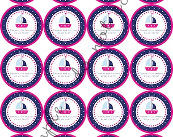 TÉLÉCHARGEMENT INSTANTANÉ / Voilier Nautique Océan 2" imprimable Party Circles / Cupcake Topper / Stickers / Merci Tag