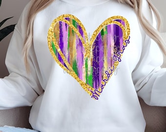 Mardi Gras Brush Stroke Heart PNG: Sublimation & DTF Transfers
