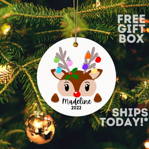 Ceramic Ornament / Girls Christmas Ornament / Custom Kids Ornament / Personalized Reindeer Ornament Il_570xn