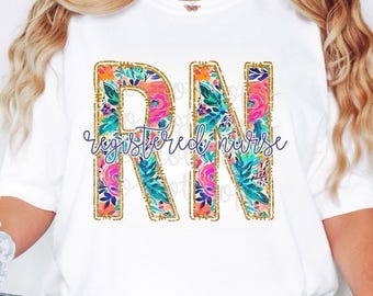 Floral infirmière autorisée PNG : conception de sublimation de t-shirt (téléchargement numérique)