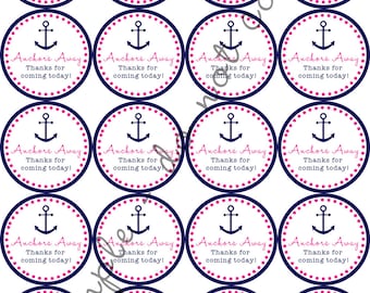 INSTANT DOWNLOAD / Pink & Navy Nautical Anchors Away 2" printable Party Circles / Cupcake Topper / Stickers / Thank You Tag