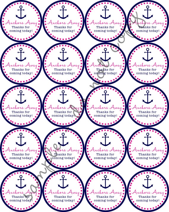 INSTANT DOWNLOAD / Pink & Navy Nautical Anchors Away 2" printable Party Circles / Cupcake Topper / Stickers / Thank You Tag Il_570xn