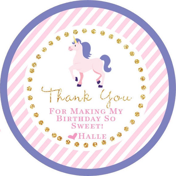 unicorn pink purple gold party pony thank you diy digital pdf file avery 22807