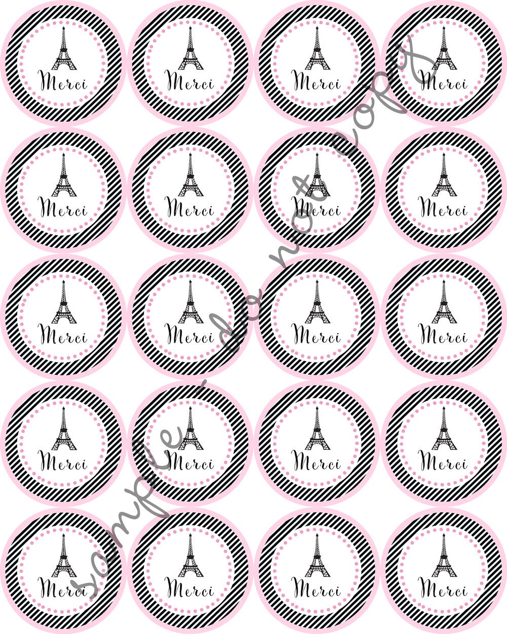 INSTANT DOWNLOAD / Merci Paris Eiffel Tower French 2 Printable Party Circles Cupcake Topper / Stickers / Thank You Tag - Etsy instant-download-merci-paris-eiffel-tower-french-2-printable-party-circles-cupcake-topper-stickers-thank-you-tag-etsy