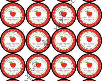 INSTANT DOWNLOAD /Teacher Appreciation Week 2" printable Party Circles / Cupcake Topper / Stickers / Thank You Tags