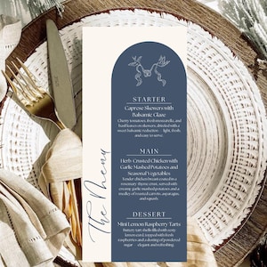 modèle de menu bleu vintage, menu de mariage, modèle de menu vintage, accès instantané, entièrement personnalisable, édition sur Canva