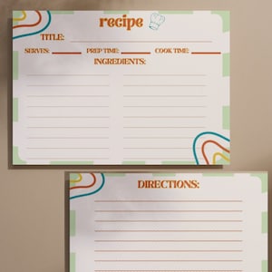 Plantilla de tarjeta de receta retro, descarga instantánea, imprimible para tarjetas escritas a mano y completamente personalizable para tarjetas mecanografiadas, 5 x 7
