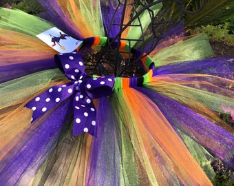Halloween Witch Tutu – Black & Purple Girls Costume Skirt with Witch Hat Inspired Style