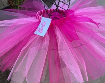 Barbie Pink Tutu with Matching Bow | Hot Pink Handmade Girls Tutu | Birthday & Dress-Up Outfit