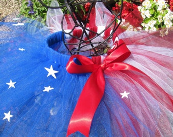 Fourth of July All American Tutu Skirt | Red, White & Blue Patriotic Design with Star Decor