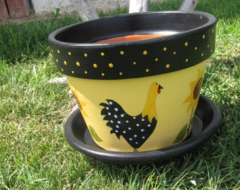 Chicken and Sunflower Flower pot