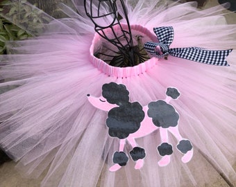 Pink Poodle Skirt Tutu with checkered Bow