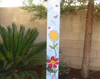 Whimsical Garden painted Fence Board