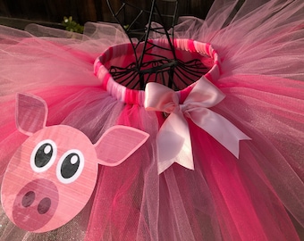Pink Farm Pig Tutu | Handmade Girls Farm Animal Dress-Up Skirt with Pink Bow