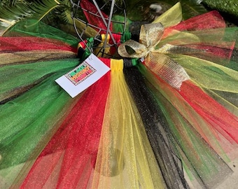 Black History Month Tutu, Red Green Yellow Black Girls Tutu with Gold Bow - Handmade Dance Skirt