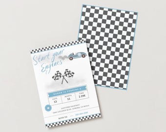 Inbjudan till racerbilsfödelsedag: Redigerbar racingfest (digital nedladdning)