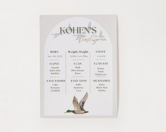 Stockente Ente Neutral erster Geburtstag bearbeitbare 18x24 Meilenstein Tabelle - Jagd Thema zum Ausdrucken