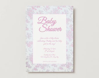Pink Floral Baby Shower Invitation: Elegant Girl Invite (Digital Download)